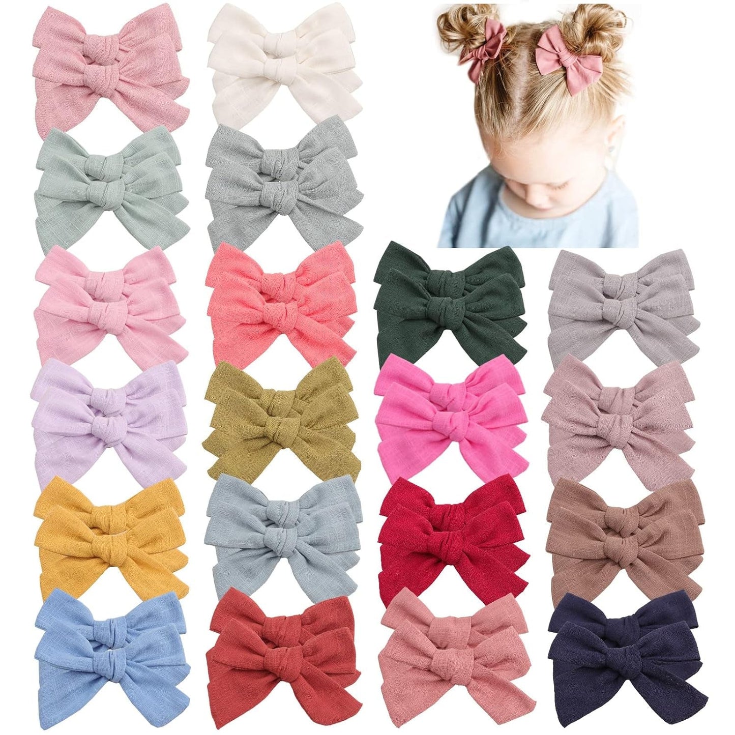 40Pcs 3.5Inch Hair Bows for Toddler Girls, Oaoleer Velvet Bows Neutral Pigtail Bows Alligator Clips Hair Barrettes Accessories for Baby Little Girls Kids in Pairs (Velvet Bows)