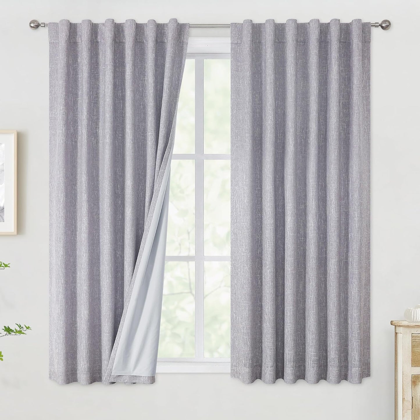 Vision Home Beige Full Blackout Curtains 84 Inch for Bedroom Living Room Darkening Farmhouse Window Treatment Panels Thermal Insulated Rod Pocket Back Tab Soundproof Linen Drapes 2 Panels 50" Wx84 L  Vision Home Lavender 50"X63"X2 