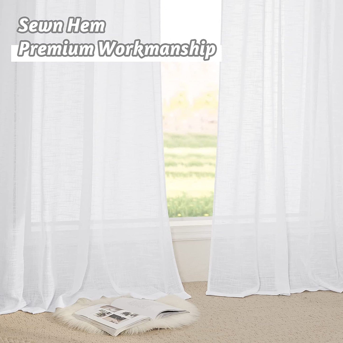 RYB HOME Sheer Curtains White - 100 Inches Extra Wide Linen Semi Sheer White Backdrop Large Window Curtains for Bedroom Dining Living Room Sliding Glass Door, 100 X 84 Inches Long, 1 Panel  RYB HOME   