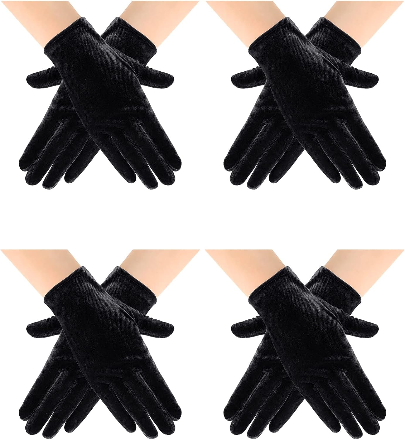 4 Pairs Short Opera Velvet Gloves Tea Party Gloves Women Wrist Banquet Gloves for Wedding Party Dancing Costume