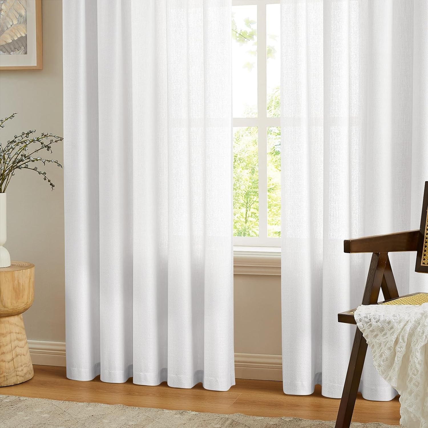 Anpark White Semi Sheer Curtains Linen Rod Pocket Curtains Tiebacks Included Semi Sheers, Privacy & Serenity for Bedroom, Soft Light for Relaxation - 52" W X 84" L, 2 Panels  Anpark   