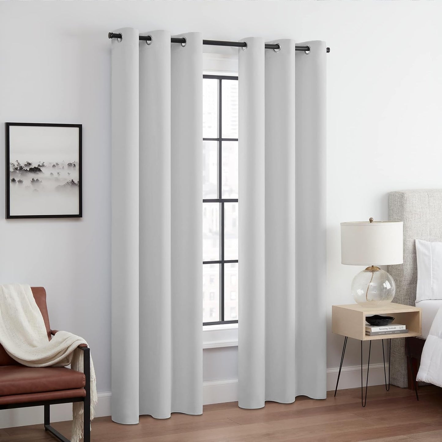 ECLIPSE Andover Solid Tripleweave Thermal Blackout Grommet Curtains for Bedroom (2 Panels), 42 in X 108 In, Navy  Keeco LLC Silver White 42 In X 63 In 