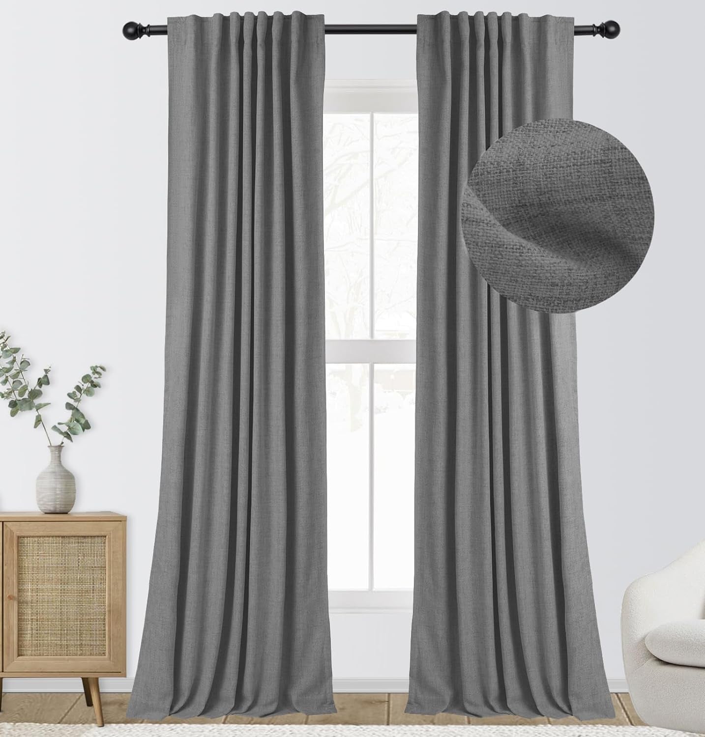 INOVADAY 100% Blackout Curtains 96 Inches Long 2 Panels Set, Thermal Insulated Linen Blackout Curtains for Bedroom, Back Tab/Rod Pocket Curtains & Drapes for Living Room - Beige, W50 X L96  INOVADAY 10 Dark Grey 50''W X 72''L 