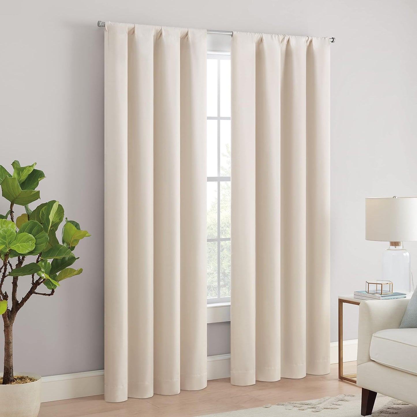Eclipse Cannes Magnitech 100% Blackout Curtain, Rod Pocket Window Curtain Panel, Seamless Magnetic Closure for Bedroom, Living Room or Nursery, 63 in Long X 40 in Wide, (1 Panel), Ivory  KEECO   
