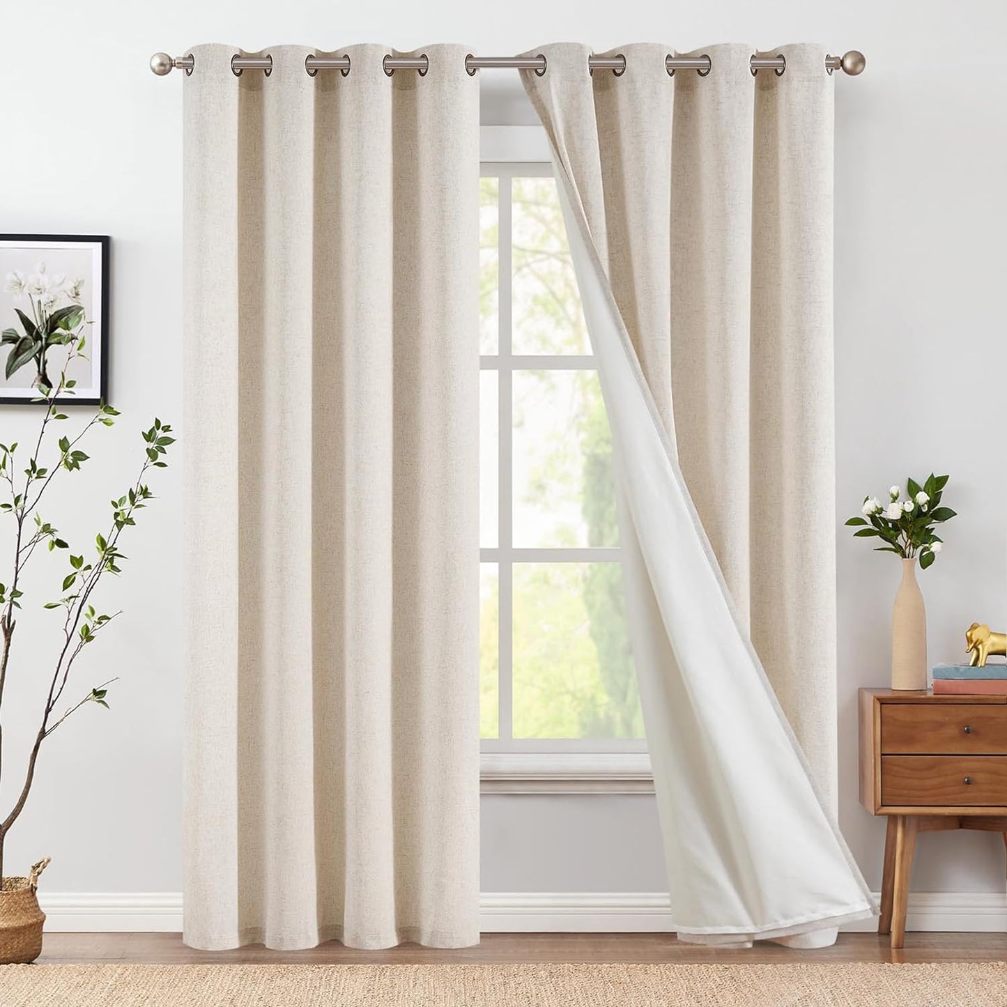 Jinchan Linen Beige Curtain 100 Inch Extra Wide for Patio Sliding Glass Door Room Divider Farmhouse Grommet Top Light Filtering Window Drape for Bedroom 100X84 Crude 1 Panel  CKNY HOME FASHION Lined Crude W50 X L84 