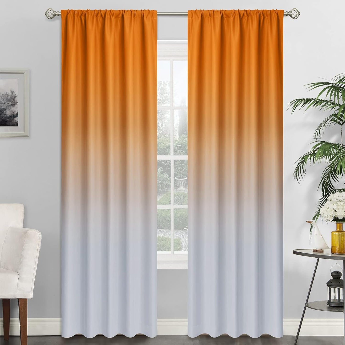 Simplehome Ombre Room Darkening Curtains for Bedroom, Light Blocking Gradient Purple to Greyish White Thermal Insulated Rod Pocket Window Curtains Drapes for Living Room,2 Panels, 52X84 Inches Length  SimpleHome Orange 1 52W X 84L / 2 Panels 