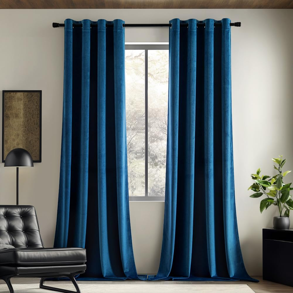 EMEMA Olive Green Velvet Curtains 84 Inch Length 2 Panels Set, Room Darkening Luxury Curtains, Grommet Thermal Insulated Drapes, Window Curtains for Living Room, W52 X L84, Olive Green  EMEMA Velvet/ Peacock Blue W52" X L90" 