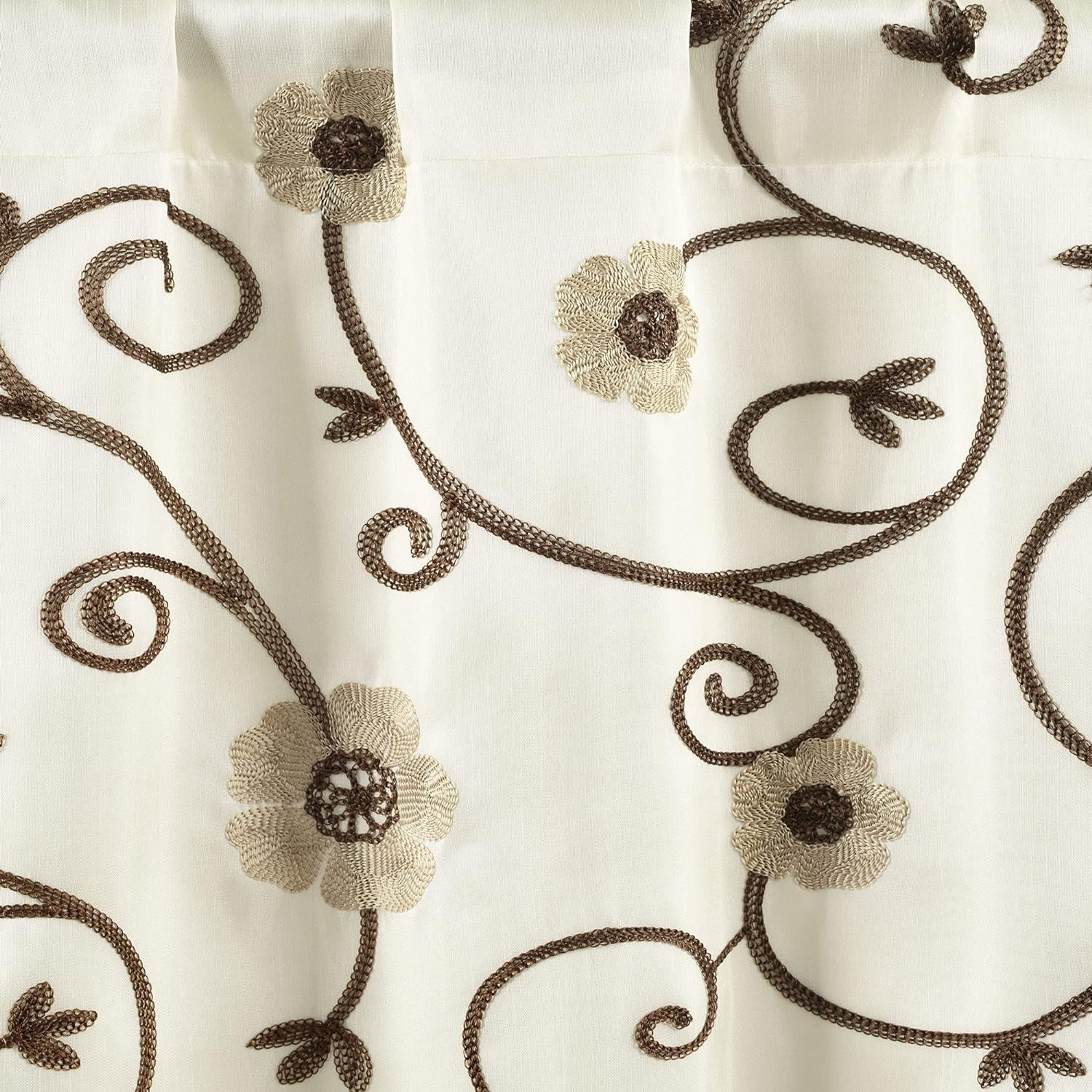 Lush Decor Royal Garden Valance Floral Window Kitchen Curtain (Single), 42”W X 18"L, Neutral