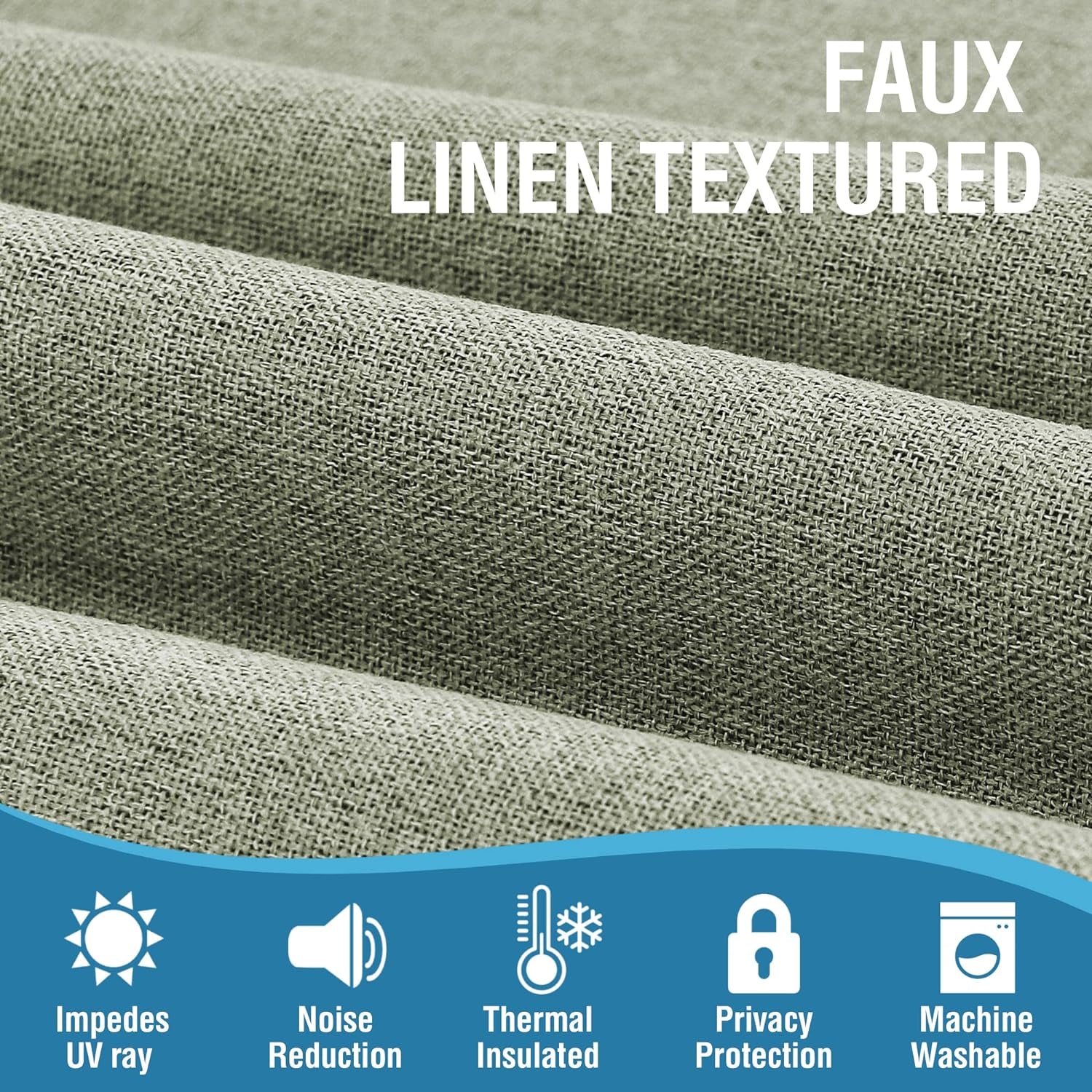 H.VERSAILTEX 100% Blackout Linen Look Curtains Thermal Insulated Curtains for Living Room Textured Burlap Drapes for Bedroom Grommet Linen Noise Blocking Curtains 42 X 84 Inch, 2 Panels - Sage  H.VERSAILTEX   
