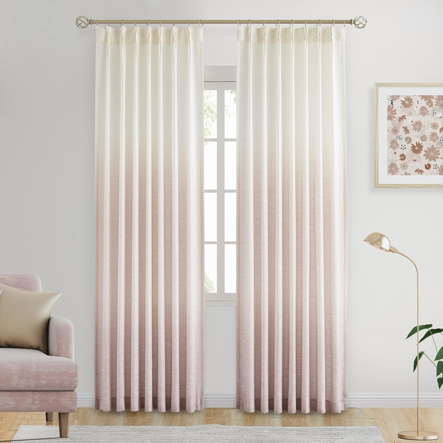 Central Park Ombre Pinch Pleat Curtain Panels Rayon Blend Textured Semi Sheer Window Treatment Drape with Backtab for Living Room Bedroom, Cream White to Indigo Blue, 40" Wx84 L, 2 Panels  Central Park Pink 40"X95"X2 