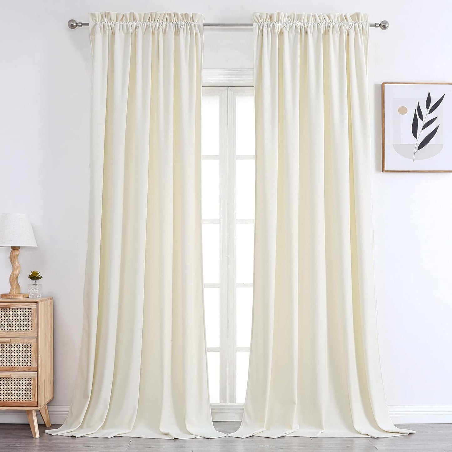 Benedeco Green Velvet Curtains for Bedroom Window, Super Soft Luxury Drapes, Room Darkening Thermal Insulated Rod Pocket Curtain for Living Room, W52 by L84 Inches, 2 Panels  Benedeco Ivorywhite W52 * L63 | 2 Panels 