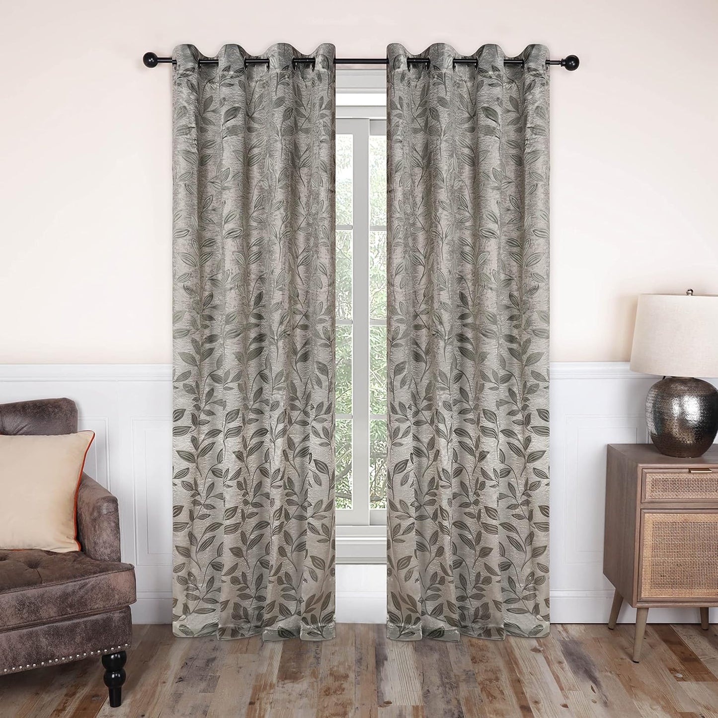 Superior Blackout Curtains, Room Darkening Window Accent for Bedroom, Sun Blocking, Thermal, Modern Bohemian Curtains, Leaves Collection, Set of 2 Panels, Rod Pocket - 52 in X 63 In, Nickel Black  Home City Inc. Sage 52 In X 72 In (W X L) 