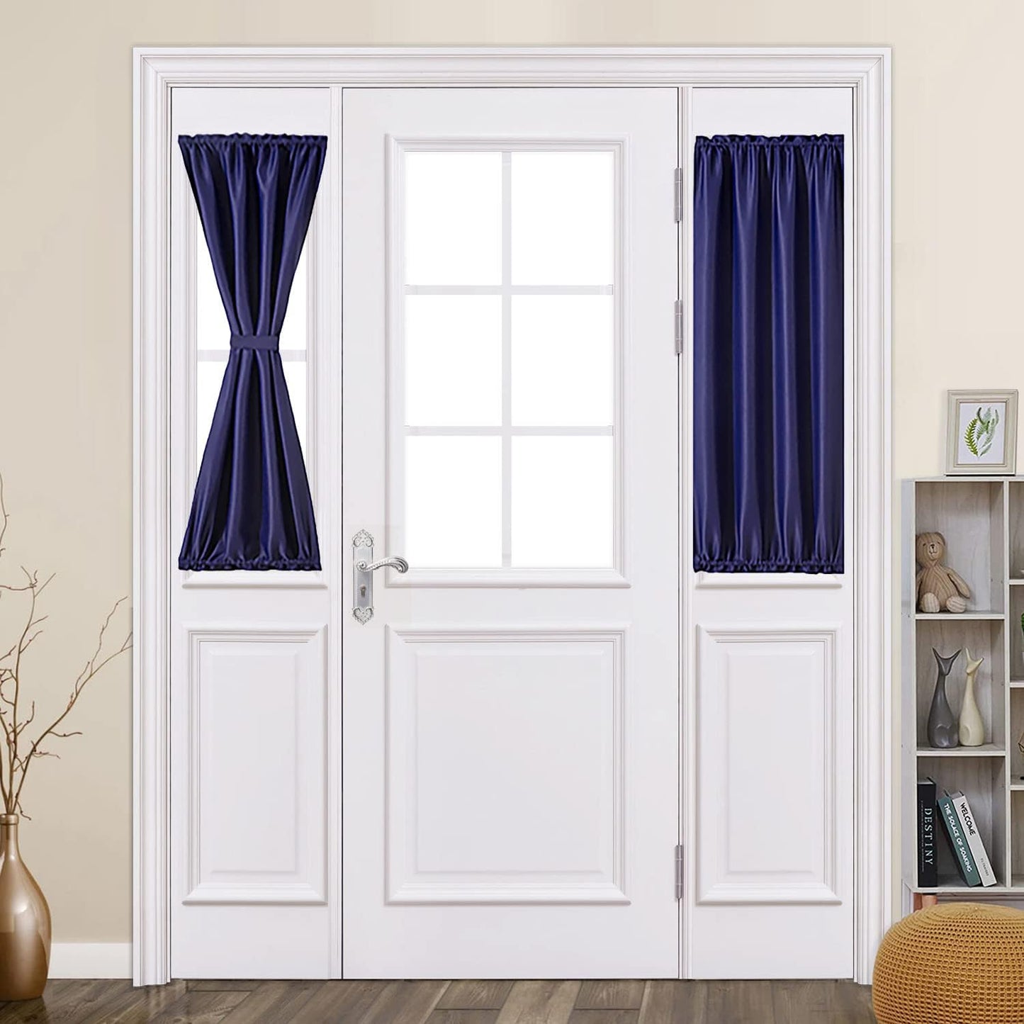 MIULEE Sidelight French Door Blackout Curtain Thermal Insulated Drapes Light Blocking Window Treatment Curtain for Narrow Glass Door Rod Pocket with Tieback 25 Inch by 72 Inch Black 1 Panel  MIULEE Navy Blue 40.00" X 25.00" 