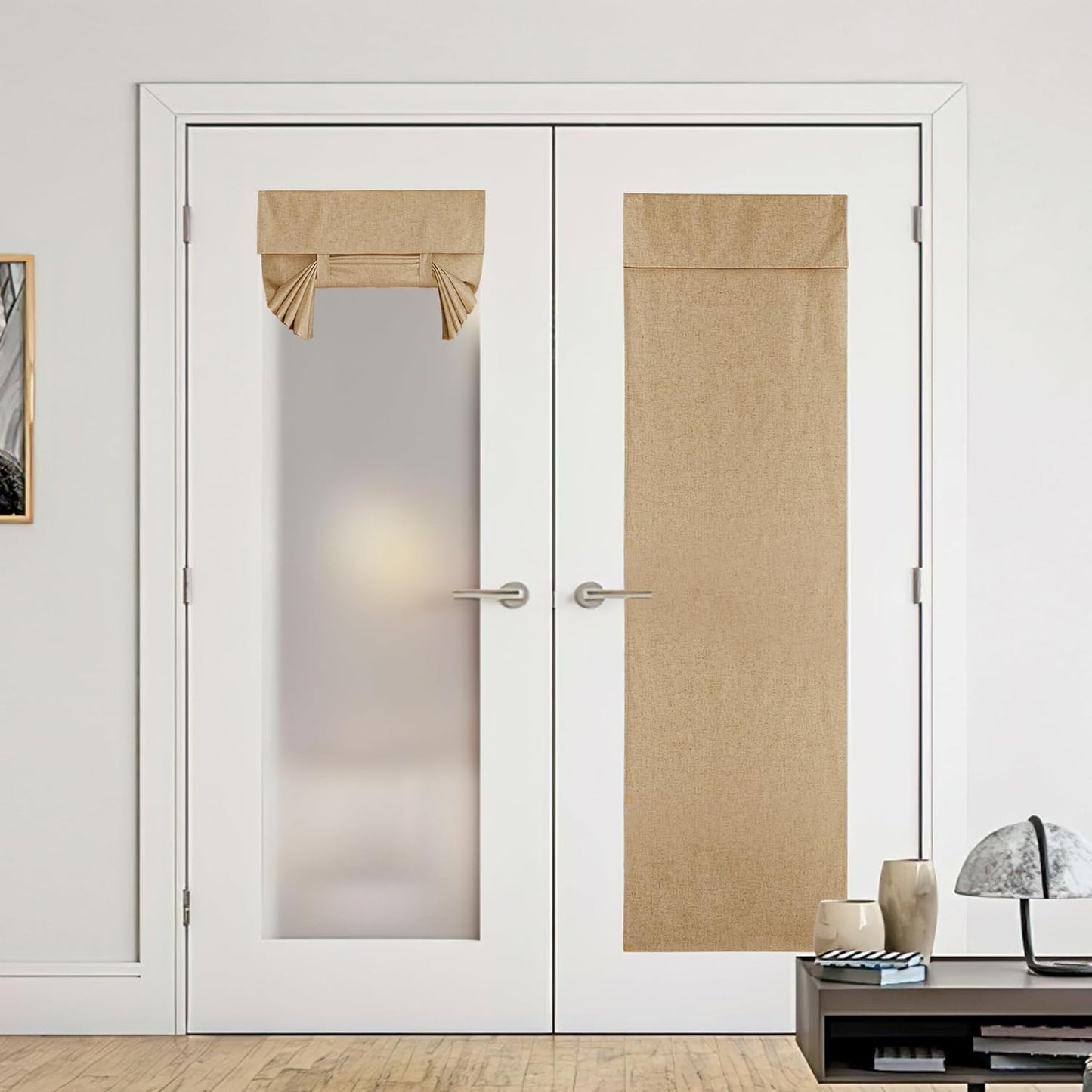 NICETOWN Linen Door Curtain for Door Window, Farmhouse French Door Curtain Shade for Kitchen Bathroom Energy Saving 100% Blackout Tie up Shade for Patio Sliding Glass, 1 Panel, Natural, 26" W X 72" L  NICETOWN Camel W36 X L72 