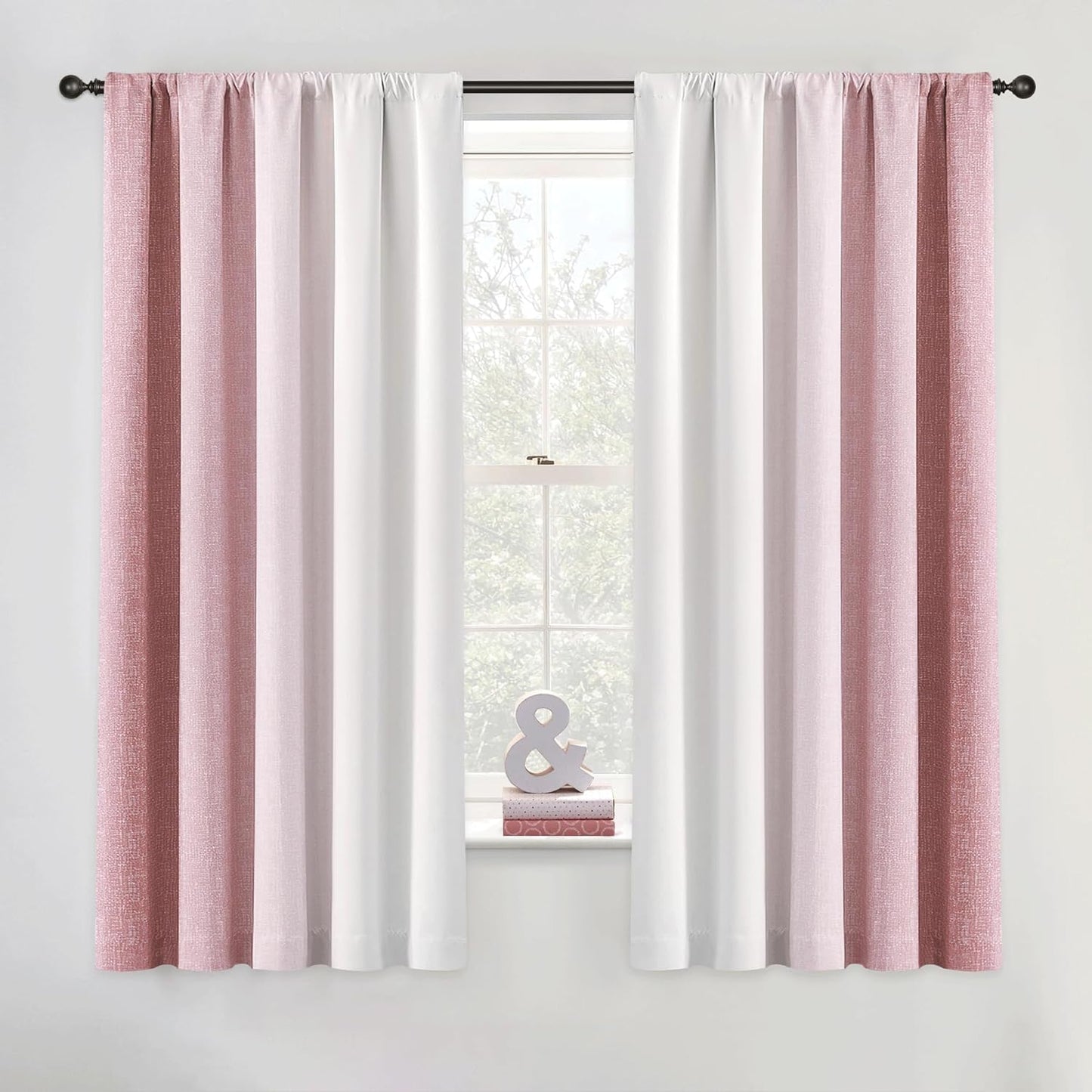 Geomoroccan Ombre 100% Blackout Curtains 84 Inches Long, Pink and White 2 Tone Reversible Window Treatments for Bedroom Living Room, Linen Gradient Print Rod Pocket Drapes 52" W 2 Panel Sets  Geomoroccan Pink 52"X54"X2 