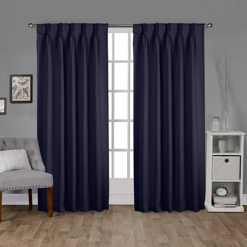 Exclusive Home Sateen Twill Woven Room Darkening Blackout Pinch Pleat/Hidden Tab Top Curtain Panel Pair, 108" Length, Vanilla  Exclusive Home Curtains Peacoat Blue 108" Length 