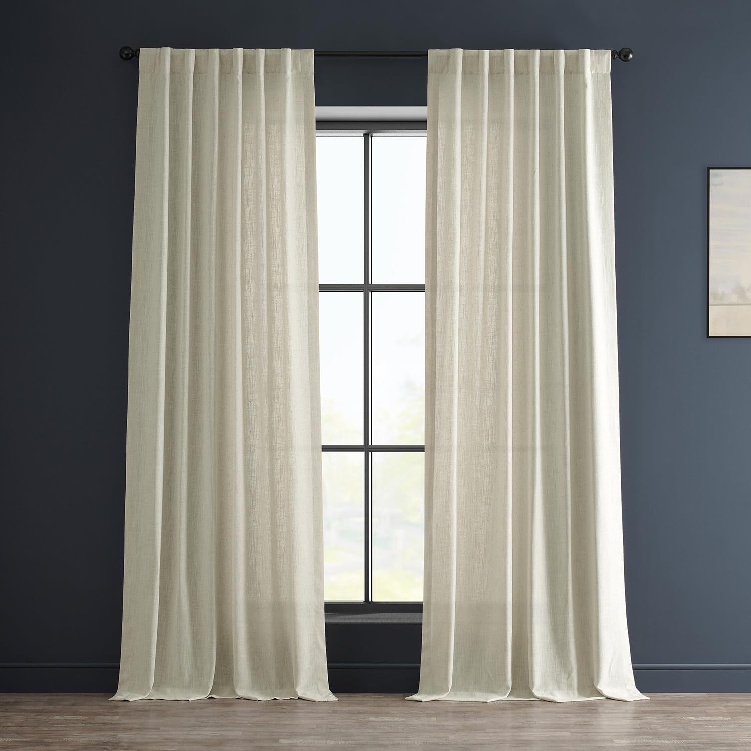 HPD Half Price Drapes Semi Sheer Faux Linen Curtains for Bedroom 96 Inches Long Light Filtering Living Room Window Curtain (1 Panel), 50W X 96L, Rice White  EFF Barley 50W X 120L 