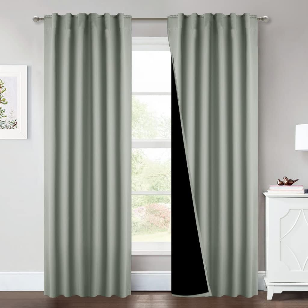 NICETOWN 100% Blackout Window Curtain Panels, Cold and Full Light Blocking Drapes with Black Liner for Nursery, 84 Inches Drop Thermal Insulated Draperies (Pure White, 2 Pieces, 52 Inches Wide)  NICETOWN Greyish Green W52 X L84 