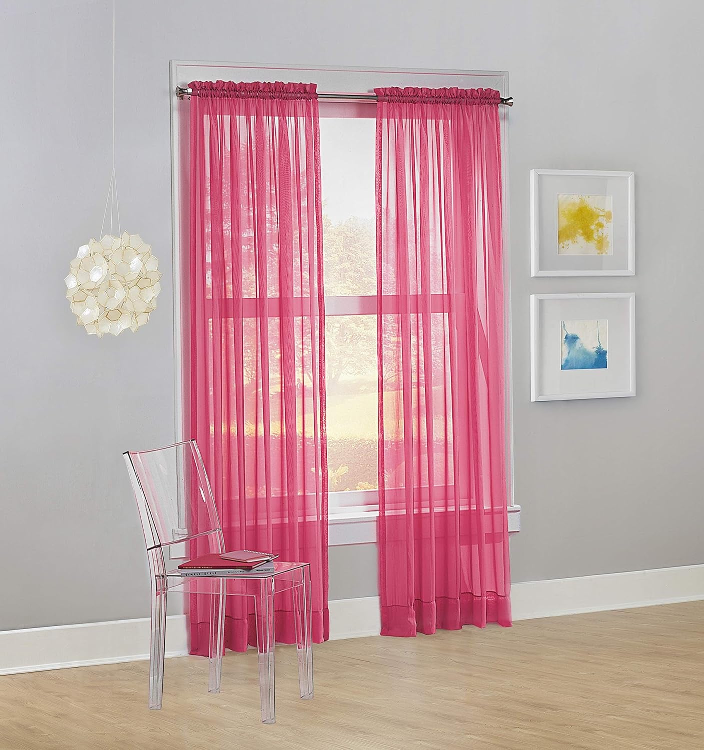 No. 918 Calypso Sheer Voile Rod Pocket Curtain Panel, 59" X 84", Pink  No. 918   