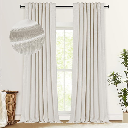 100% Blackout Shield Faux Linen Blackout Curtains for Bedroom 84 Inch Length 2 Panels Set, Cream Curtains with Back Tab/Rod Pocket, Thermal Insulated Drapes for Living Room, 50" W X 84" L, Cream  100% Blackout Shield Cream 50''W X 108''L 