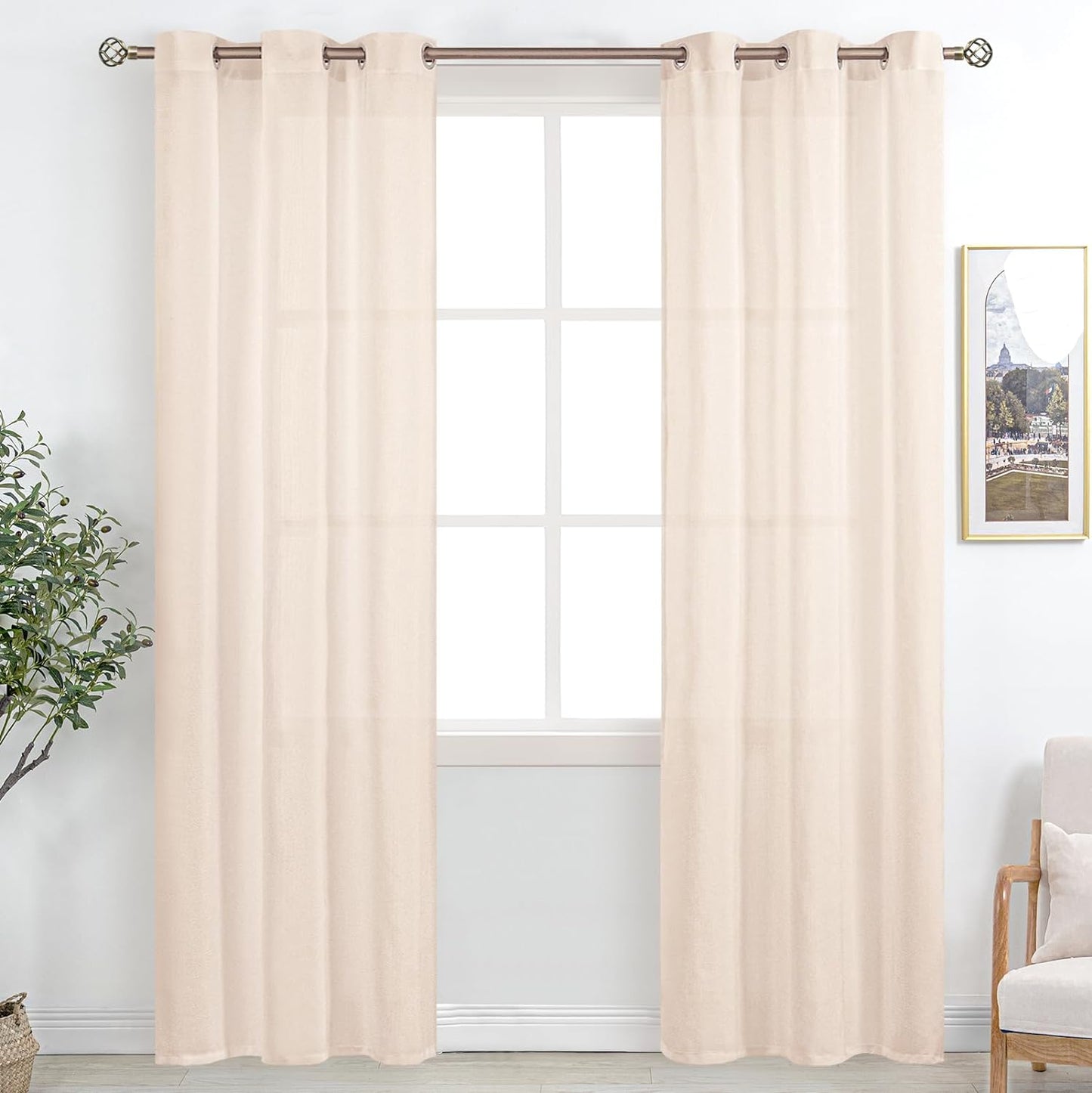 Bgment Natural Linen Look Semi Sheer Curtains for Bedroom, 52 X 54 Inch White Grommet Light Filtering Casual Textured Privacy Curtains for Bay Window, 2 Panels  BGment Light Pink 42W X 84L 