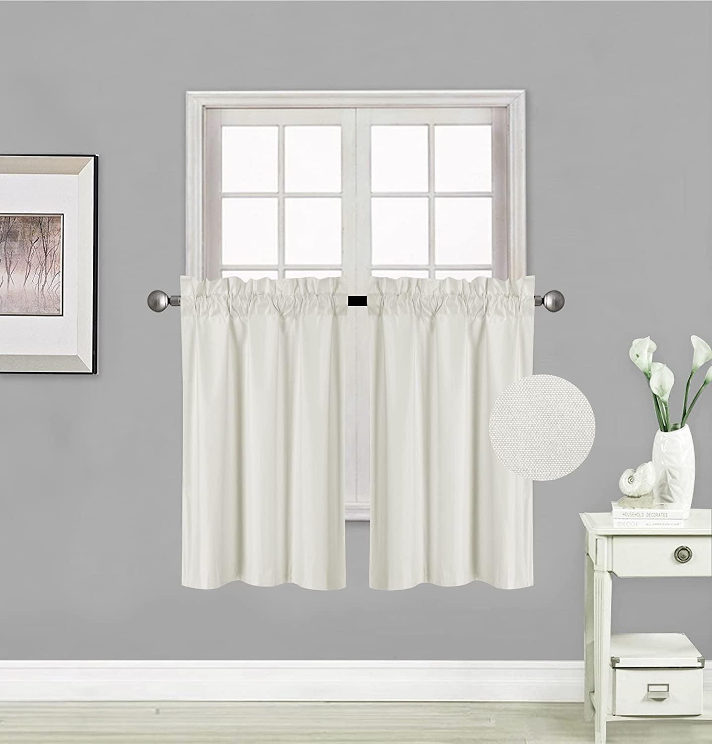 Elegant Home 2 Short Panels Tiers Small Window Treatment Curtain Blackout 28" W X 36" L Each for Kitchen Bathroom # R5  Elegant Home Decor Ivory  
