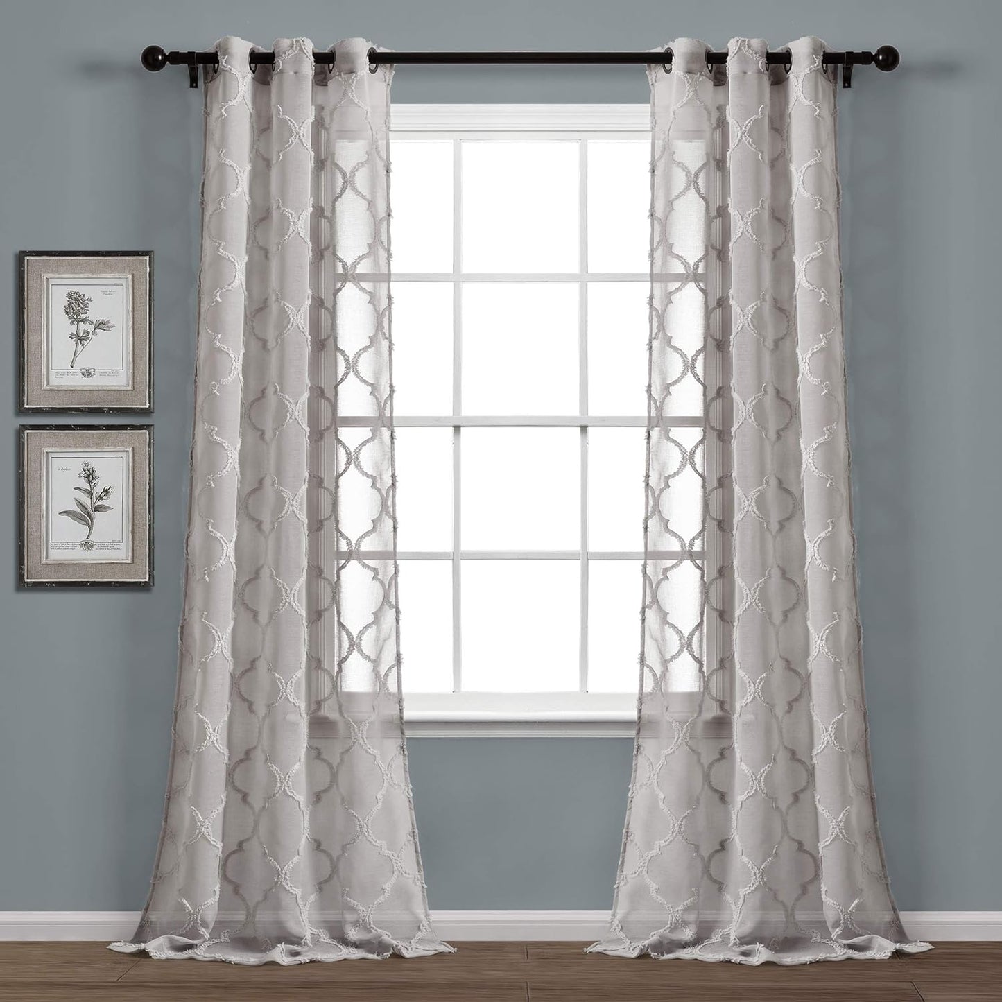 Lush Decor Navy Avon Trellis Grommet Sheer Window Curtain Panel Pair (84" X 38")  Triangle Home Fashions Grey 38"W X 95"L 