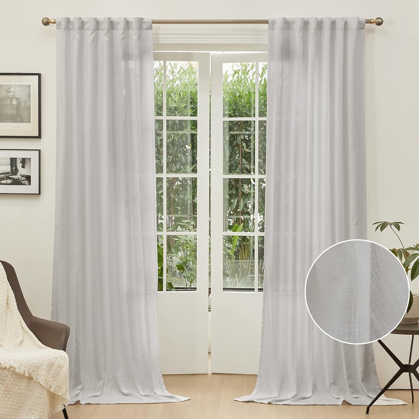 MYSKY HOME 90 Inch Curtains for Sliding Glass Door Windows, Living Room Decoration Cotton Drapes Soft Comfortable Touch Farmhouse Country Patio Treatment Set, 50" Width, Natural, 2 Panels  MYSKYTEX Light Grey 50"W X 108"L 