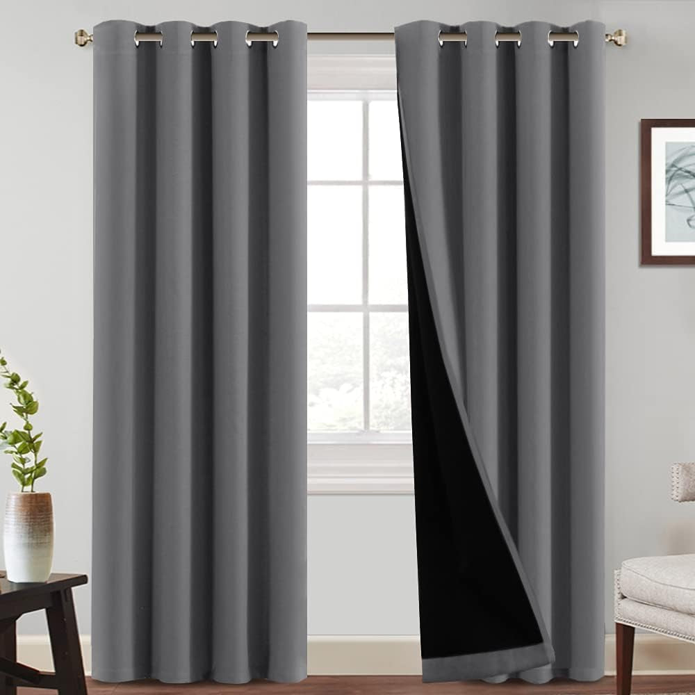 Princedeco 100% Blackout Curtains 84 Inches Long Pair of Energy Smart & Noise Blocking Out Drapes for Baby Room Window Thermal Insulated Guest Room Lined Window Dressing(Desert Sage, 52 Inches Wide)  PrinceDeco Grey 52"W X84"L 