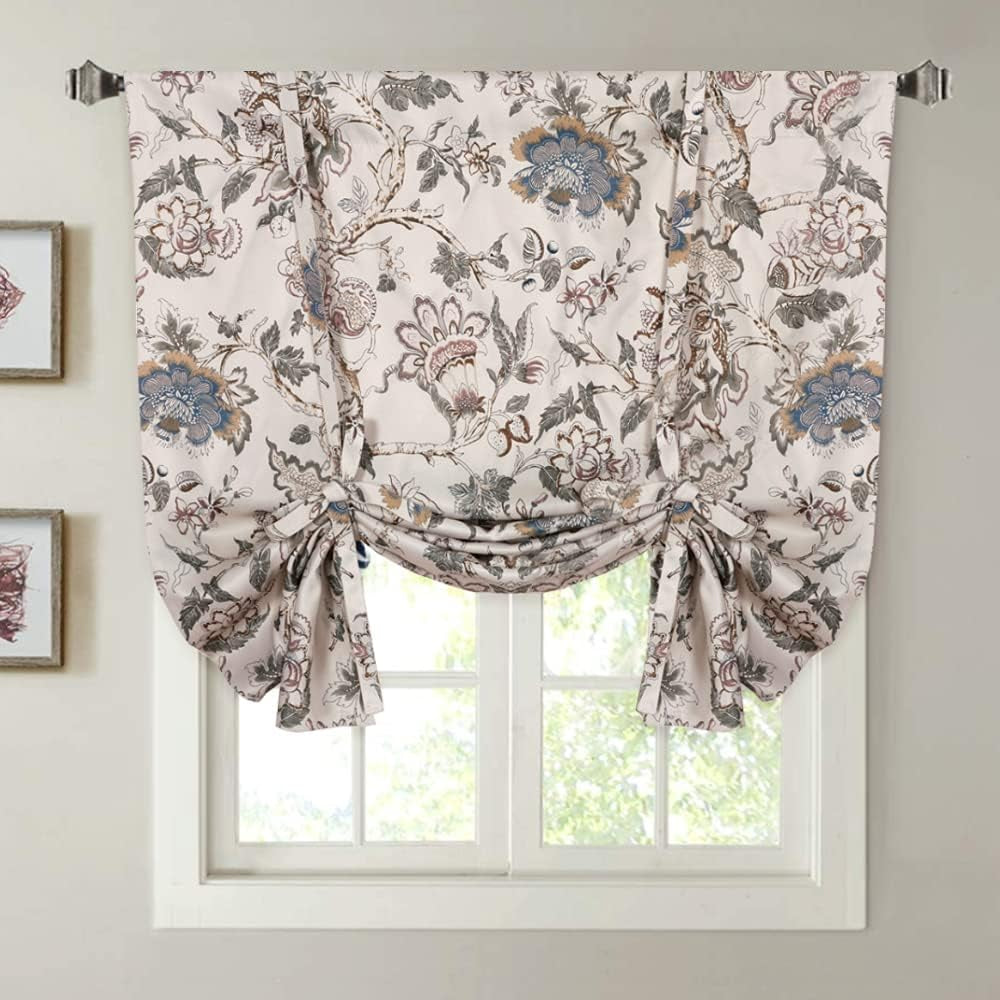 H.VERSAILTEX Thermal Insulated Blackout Curtain Adjustable Tie up Shade Rod Pocket Panel for Small Window-42 Wide by 63" Long-Vintage Floral Pattern in Sage and Brown  H.VERSAILTEX Flroal In Sage And Brown  