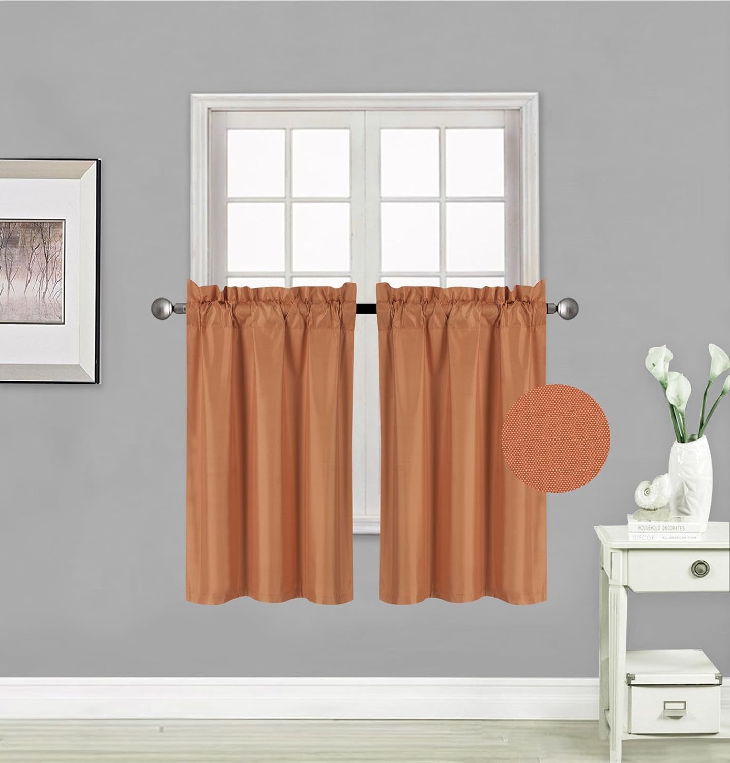 Elegant Home 2 Short Panels Tiers Small Window Treatment Curtain Blackout 28" W X 36" L Each for Kitchen Bathroom # R5  Elegant Home Decor Orange  