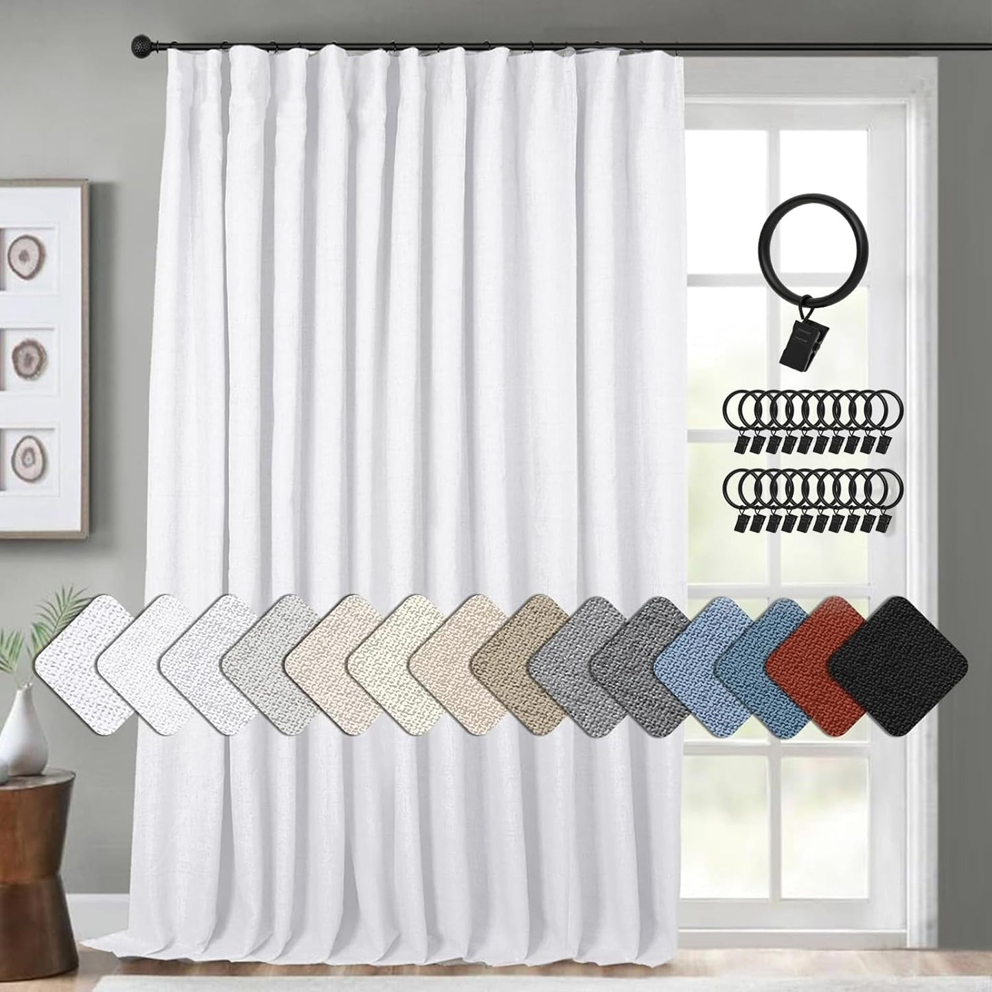 INOVADAY Linen Blackout Curtains 96 Inches Long, Thermal Insulated Black Out Curtains & Drapes for Living Room Bedroom (W50 X L96 1 Panels, Beige)  INOVADAY Bright White 100"W X 84"L 