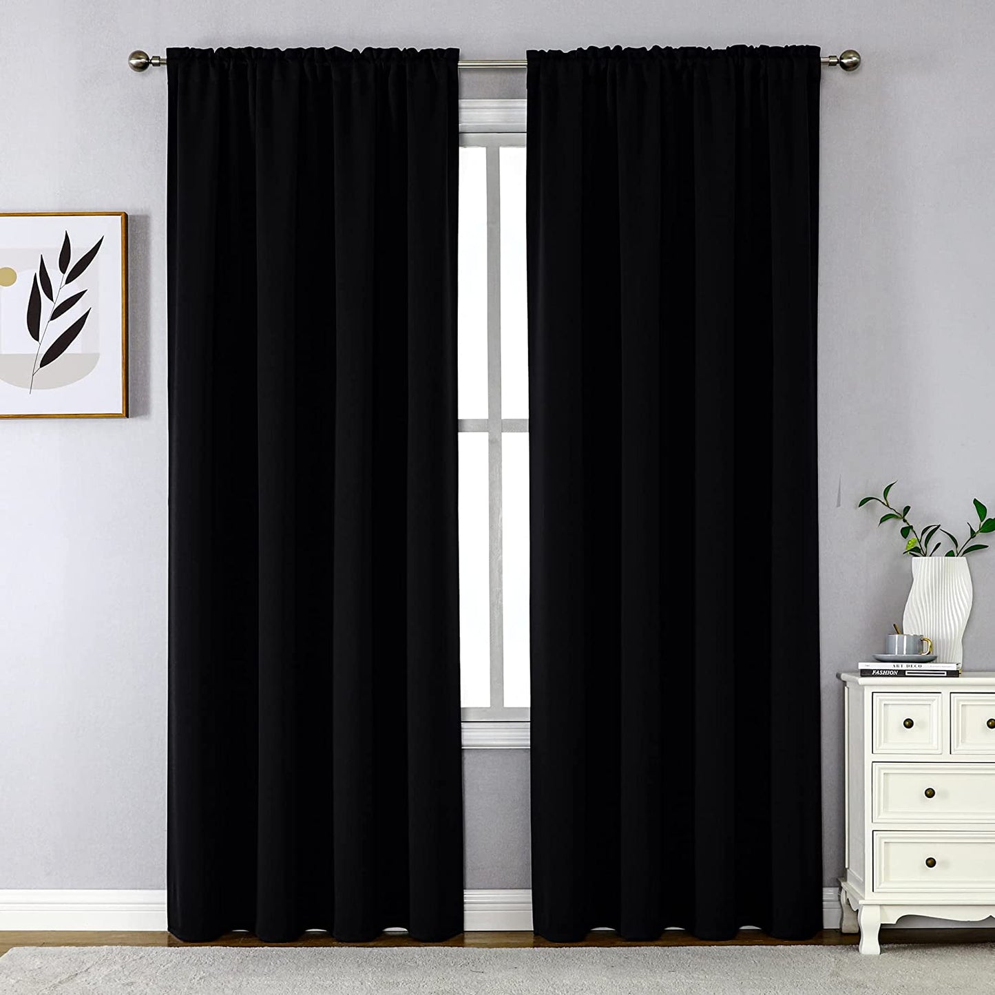 CUCRAF Blackout Curtains 84 Inches Long for Living Room, Light Beige Room Darkening Window Curtain Panels, Rod Pocket Thermal Insulated Solid Drapes for Bedroom, 52X84 Inch, Set of 2 Panels  CUCRAF Black 52W X 95L Inch 2 Panels 