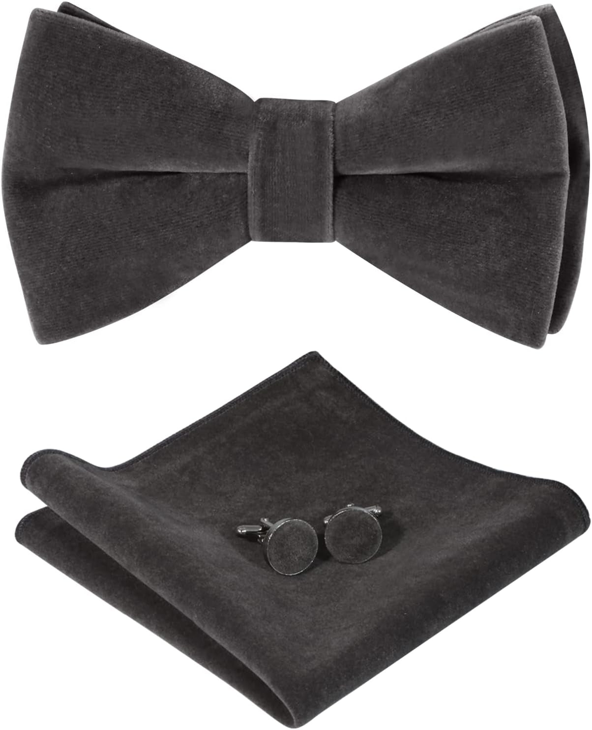 HOULIFE Men'S Pre-Tied Bowties Velvet Solid Color Adjustable Bow Tie and Pocket Square with Cufflinks for Wedding Party