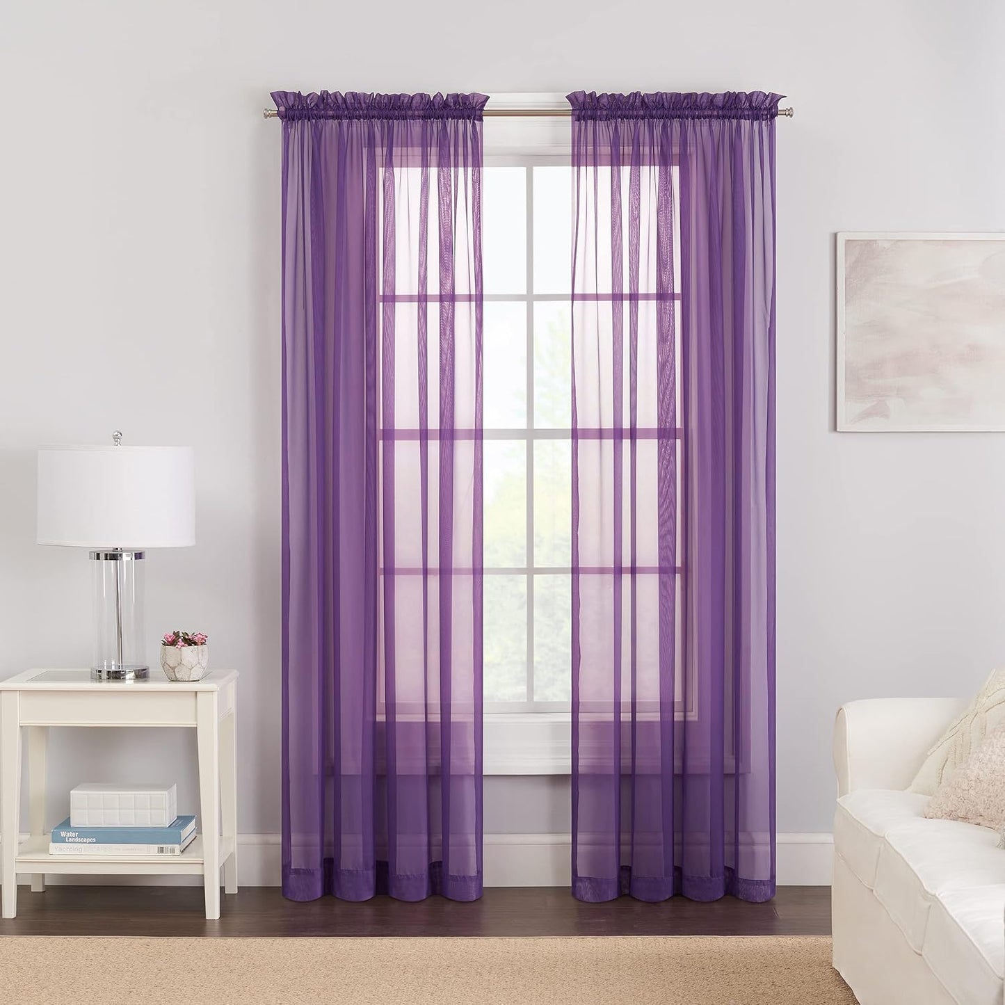 Pairs to Go Victoria Voile Modern Sheer Rod Pocket Window Curtains for Living Room (2 Panels), 59 in X 95 In, White  Ellery Homestyles Purple Curtains 59 In X 63 In