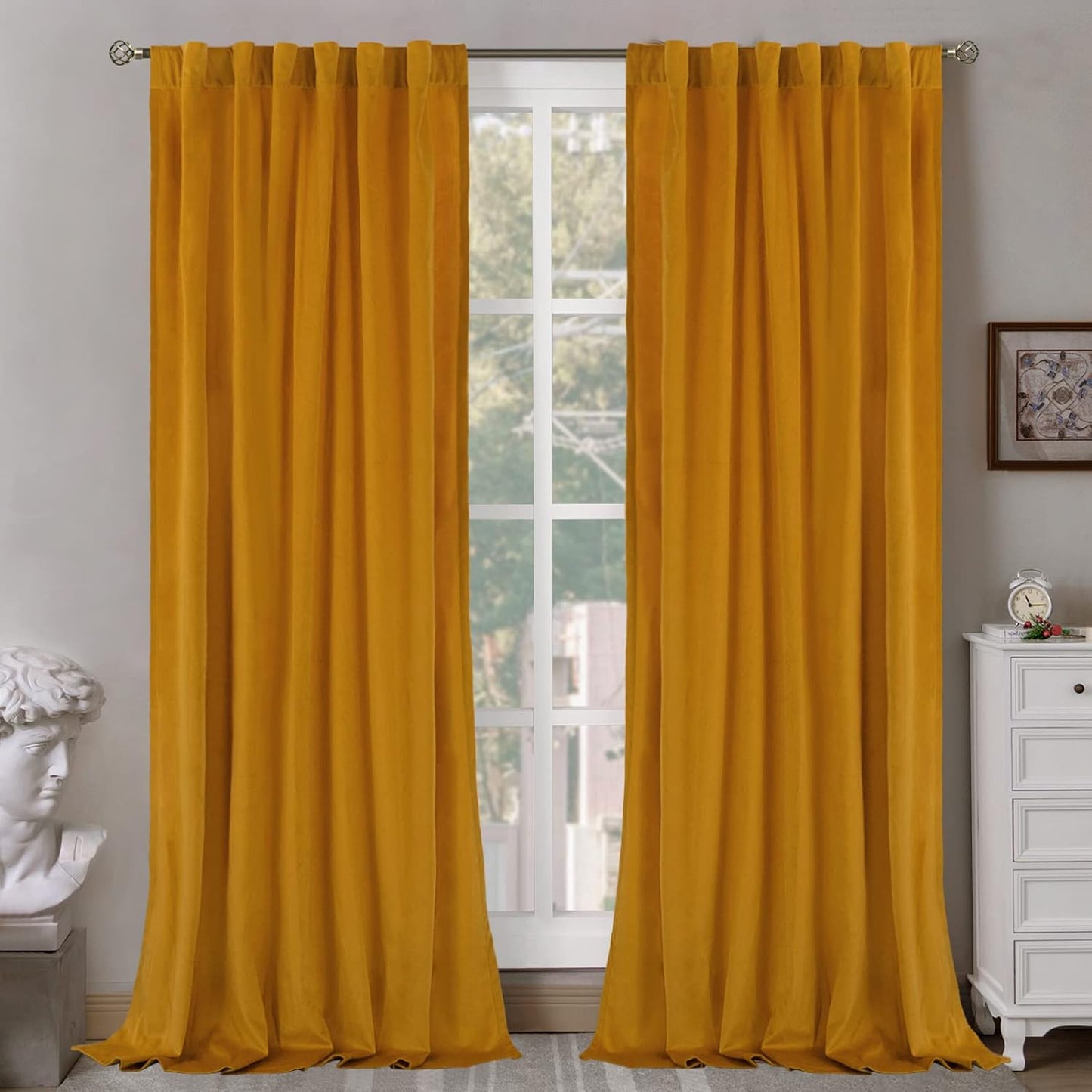 Bgment Grey Velvet Curtains 108 Inches Long for Living Room, Thermal Insulated Room Darkening Curtains Drapes Window Treatment with Back Tab and Rod Pocket, Set of 2 Panels, 52 X 108 Inch  BGment Gold 52W X 108L 