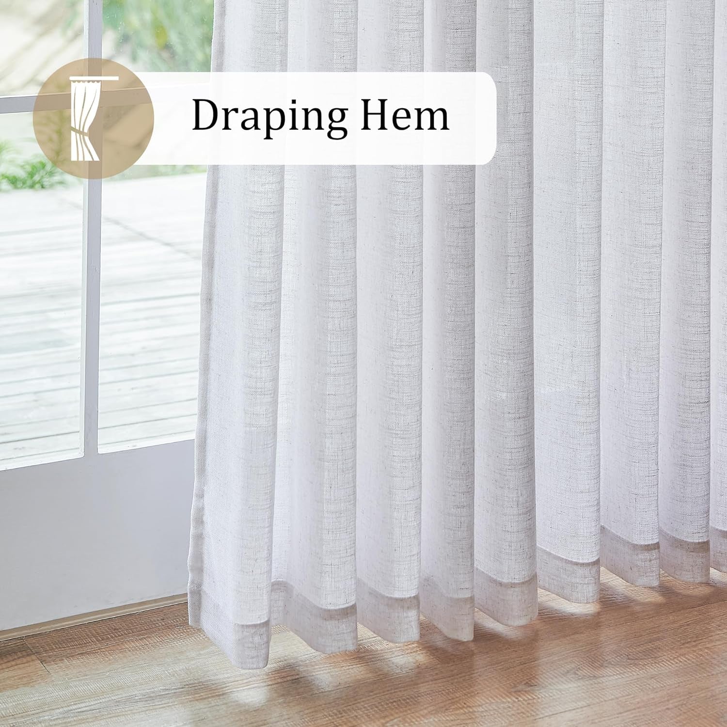 HUTO Semi Sheer Pinch Pleated Curtains 80 Inches Long for Living Room Dining Beige White Linen Textured Privacy Light Filtering Window Treatments Pinch Pleat Curtain Drapes for Bedroom, 54" W,1 Panel  HUTO   