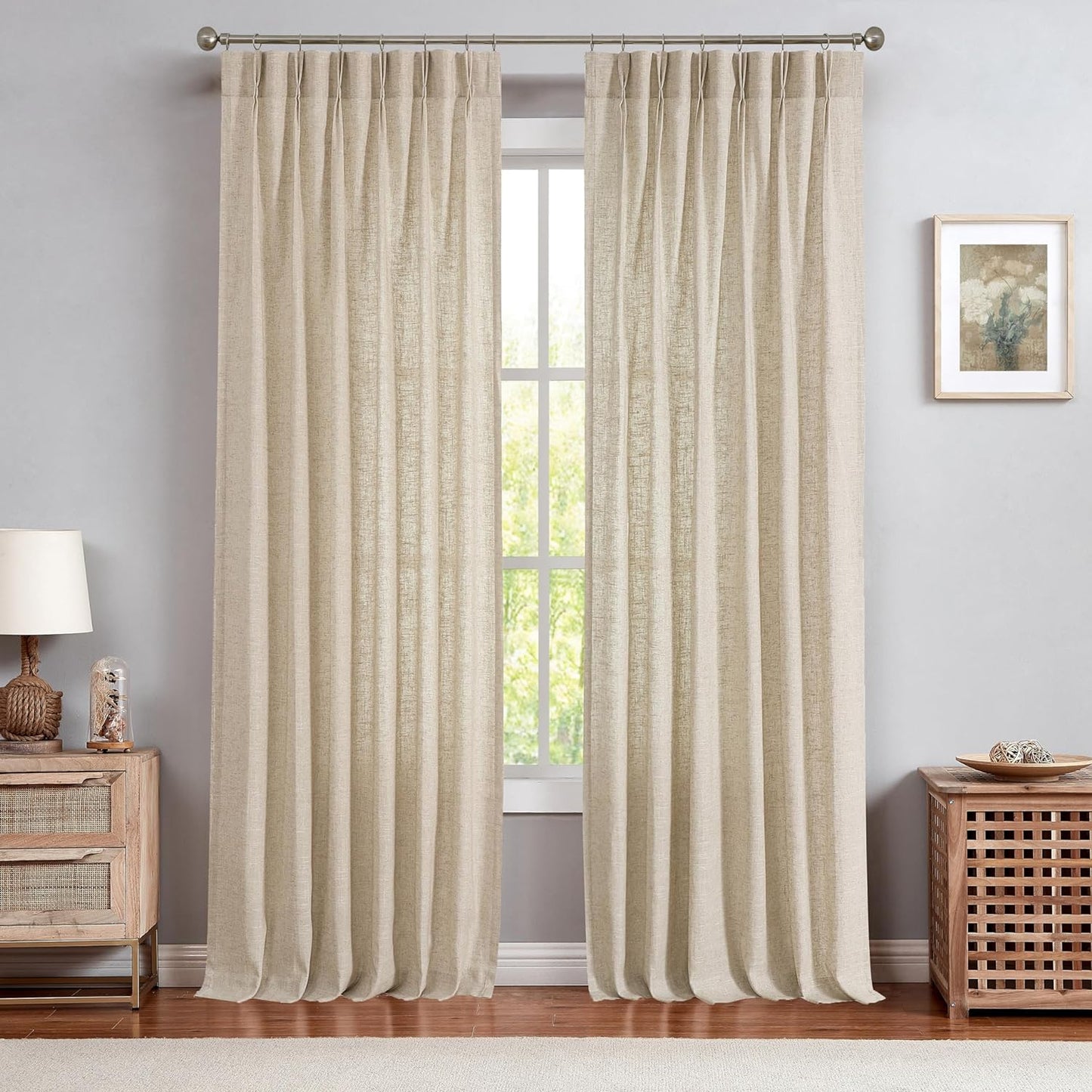 White Pinch Pleated Curtain Semi Sheer Curtain Panel Linen Cotton Blend Decorative Drape 84 Inches Long for Living Room Bedroom Farmhouse Rustic Window Treatment, White, 34"X84"X2  Central Park Linen 34"X84"X2 