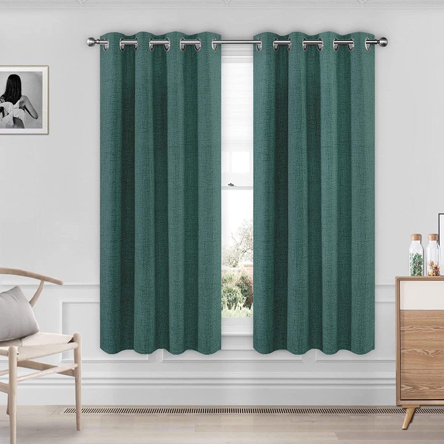 CUCRAF Full Blackout Window Curtains 84 Inches Long,Faux Linen Look Thermal Insulated Grommet Drapes Panels for Bedroom Living Room,Set of 2(52 X 84 Inches, Light Khaki)  CUCRAF Hunter Green 52 X 72 Inches 