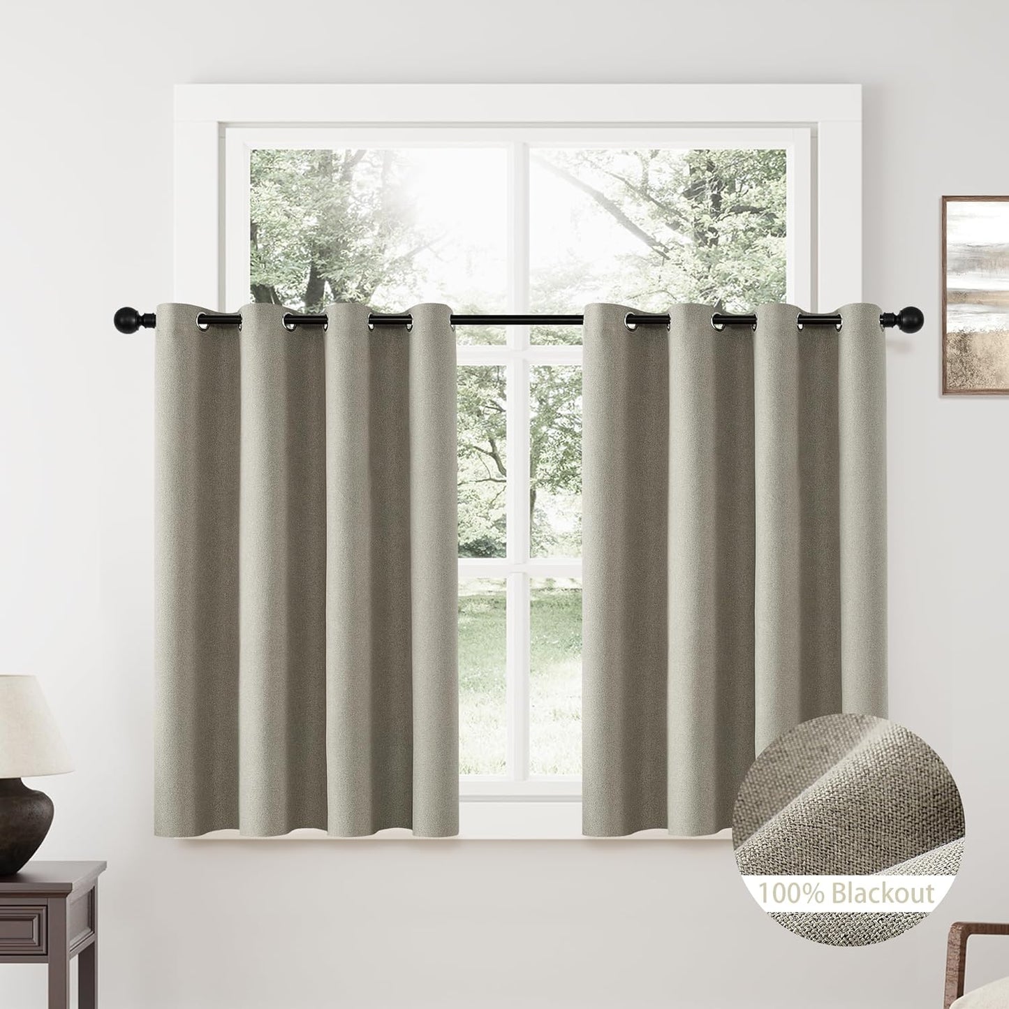 Full Blackout Curtains 84 Inches Long for Bedroom, Neutral Flax Linen Black Out Drapes, 2 Panels Grommet Room Darkening Curtains 84 Inch Length with Backing for Living Room Light Beige 52X84  ChrisDowa Sand 52W X 54L 