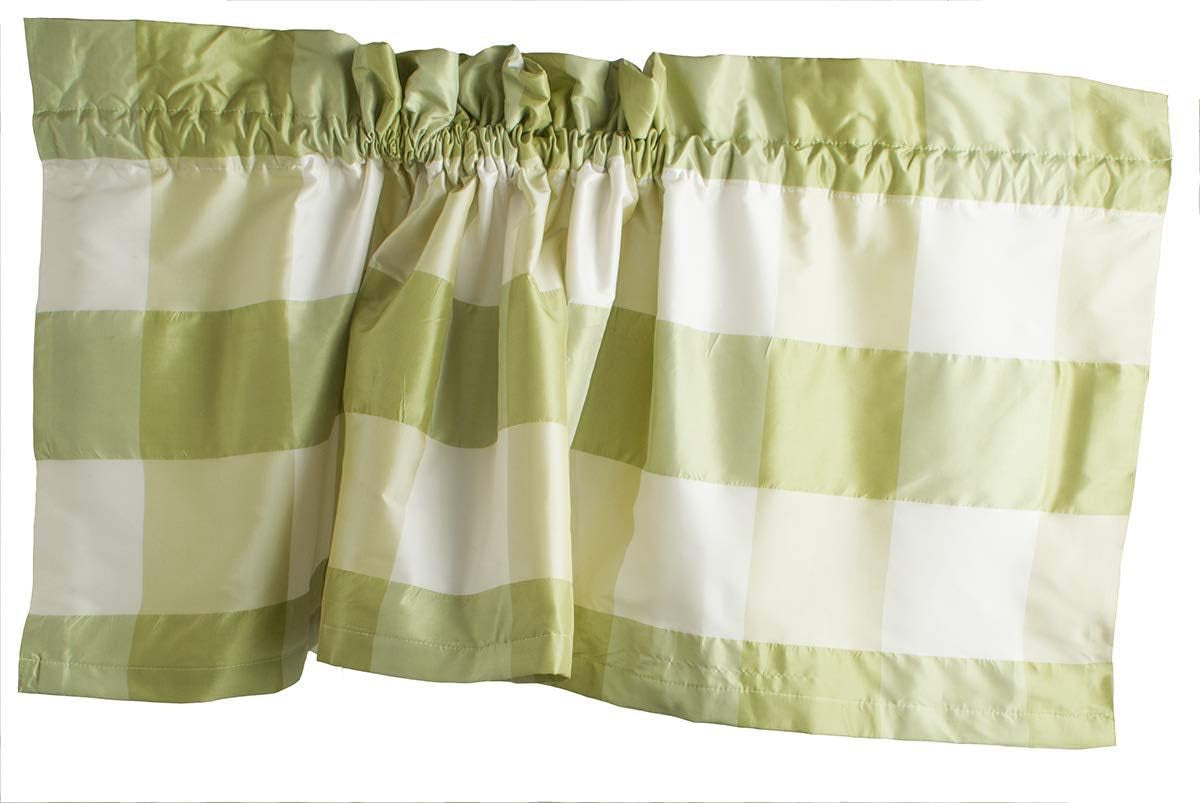 Buffalo Checks Faux Silk Ivory Green 4" Checkered Lined Rod Pocket with Header 18" Drop Kitchen Window Valances Scarf Curtain