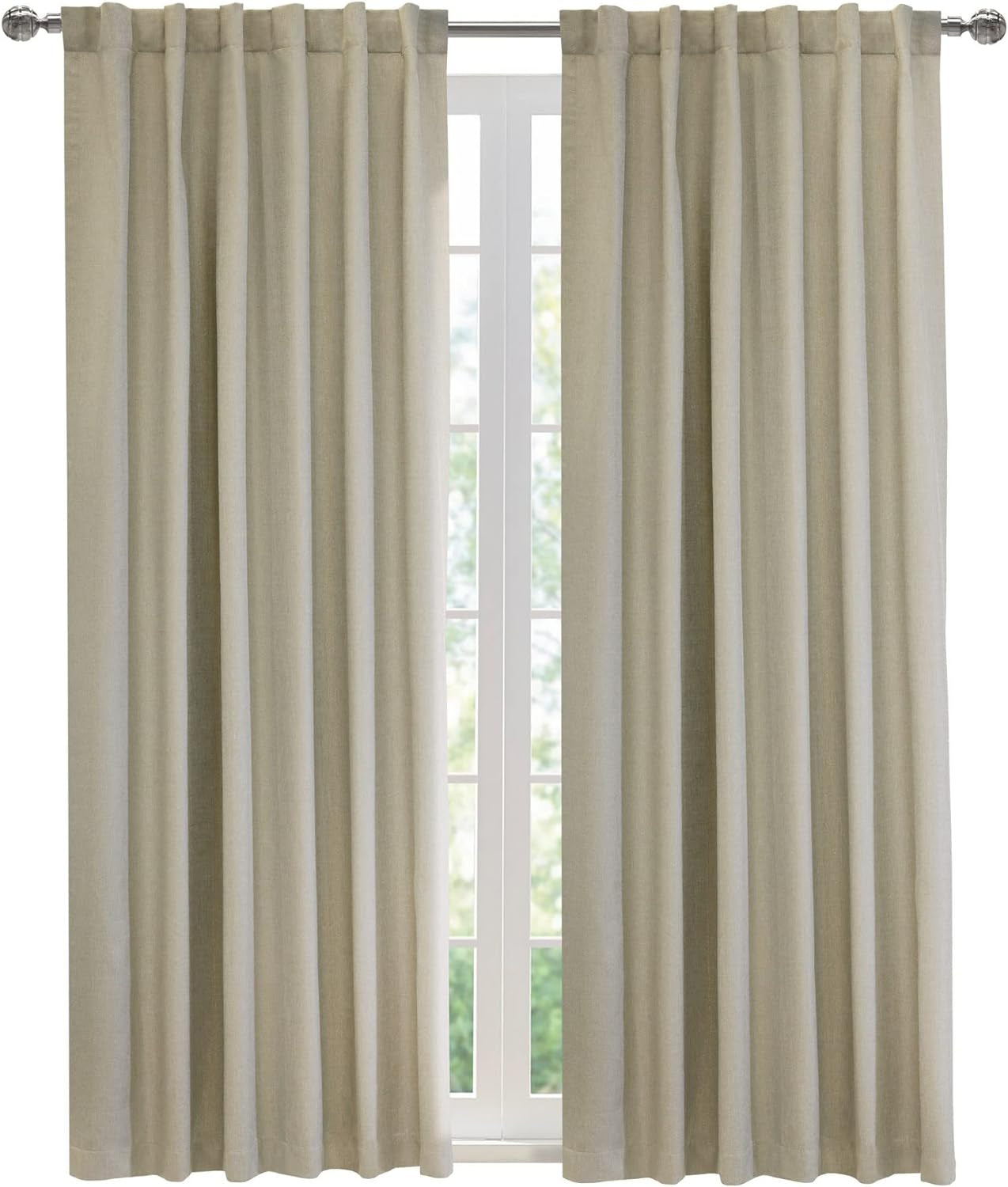 Thermalplus Baxter Back Tab Curtain Panel Window Dressing 52 X 84 in Oatmeal (71993-142-52-84-125)  Thermaplus   