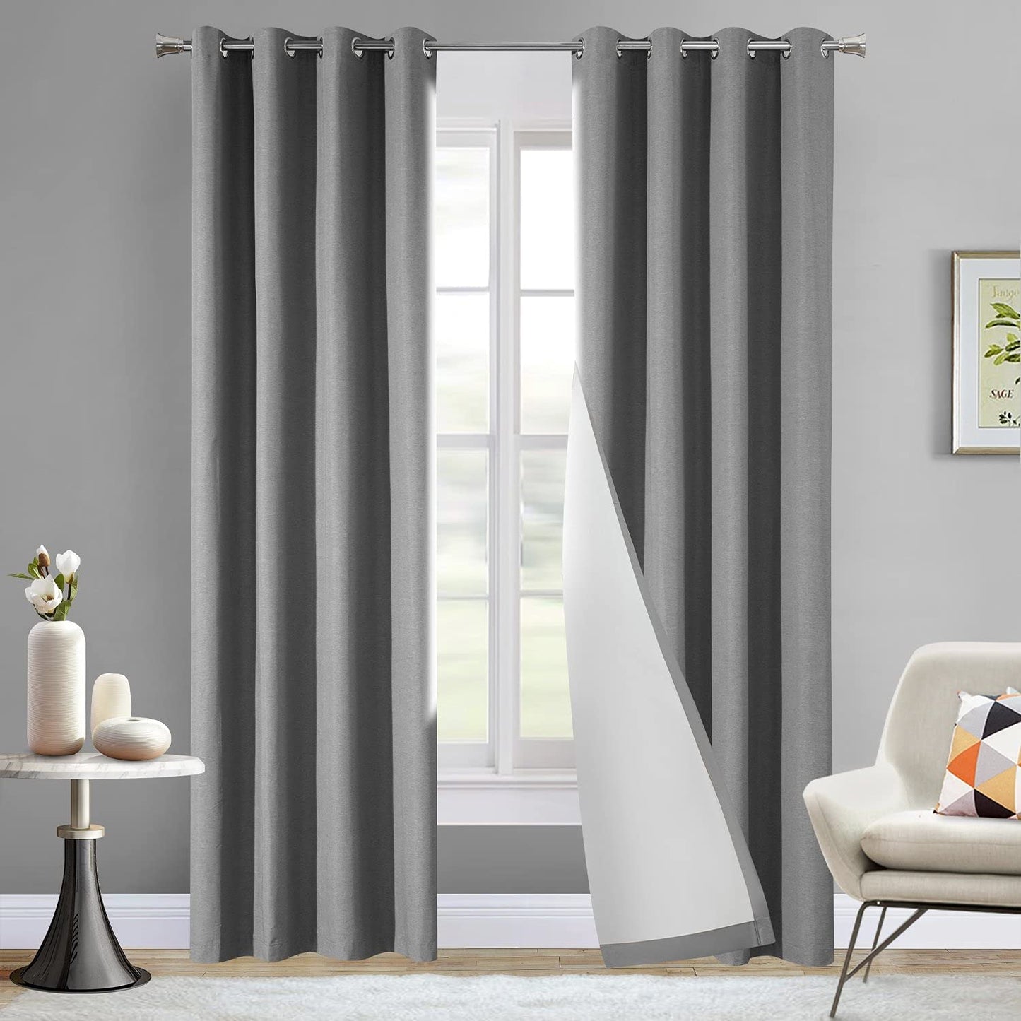 LOYOLADY Dark Grey Blackout Curtains 102 Inches Long 2 Panels Set Thermal Insulated Curtains for Living Room Grommet Noise Reduce Curtains for Bedroom 52" W X 102" L  LoyoLady Home Textiles Dark Grey 100 Blackout Curtains, Grommet 2 X ( 72" W X 84" L ) 