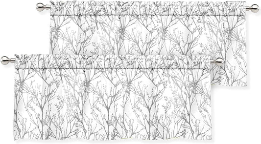 Driftaway Tree Branch Abstract Ink Printing Lined Thermal Insulated Window Curtain Valance Rod Pocket 52 Inch by 18 Inch plus 2 Inch Header Silver Gray 2 Pack