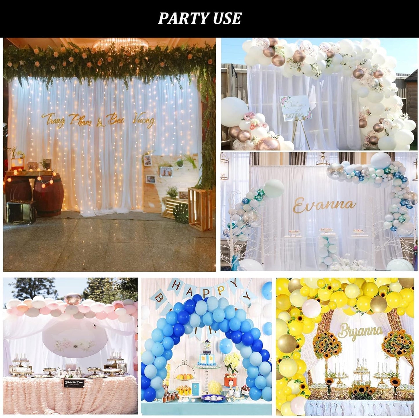 10Ft X 10Ft White Chiffon Backdrop Curtains, Wrinkle-Free Sheer Chiffon Fabric Curtain Drapes for Wedding Ceremony Arch Party Stage Decoration  Wish Care   