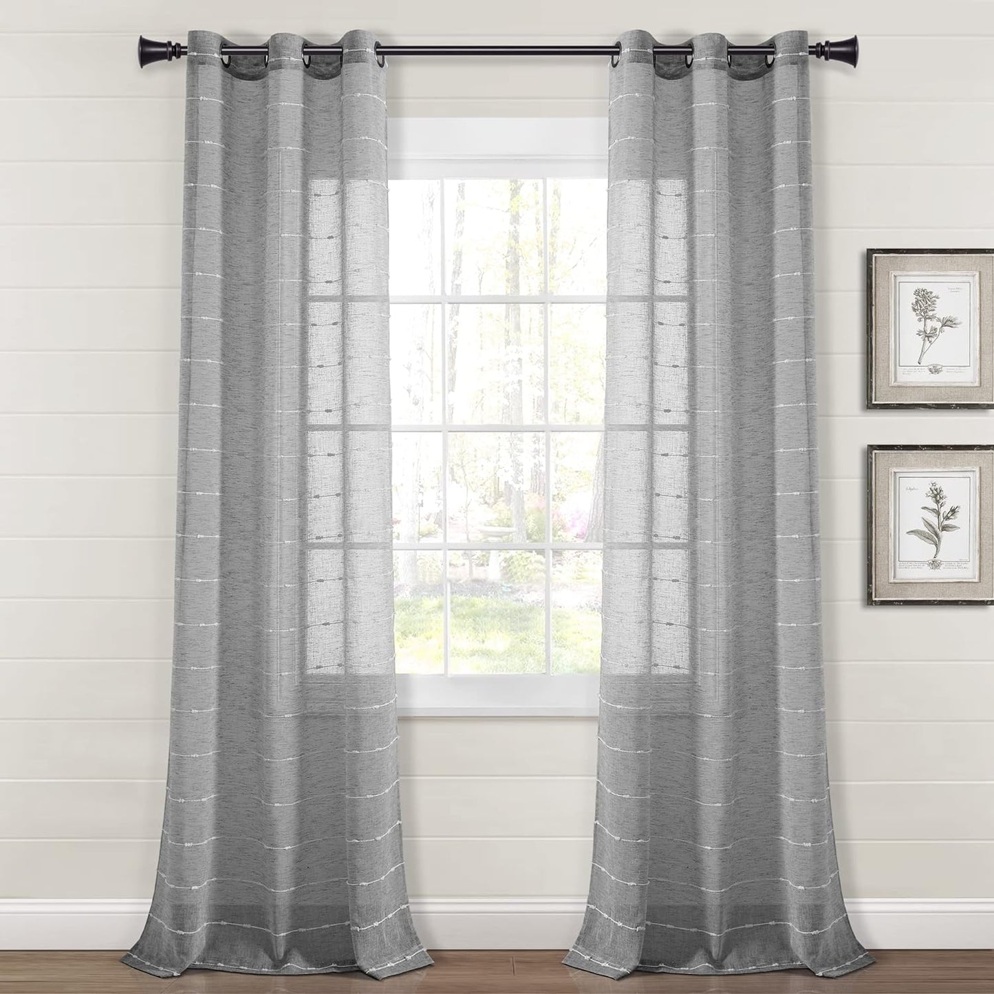 Lush Decor Farmhouse Textured Grommet Sheer Window Curtain Panel Pair, 38"W X 95"L, Gray  Triangle Home Fashions Dark Gray Grommet Pair 38"W X 108"L