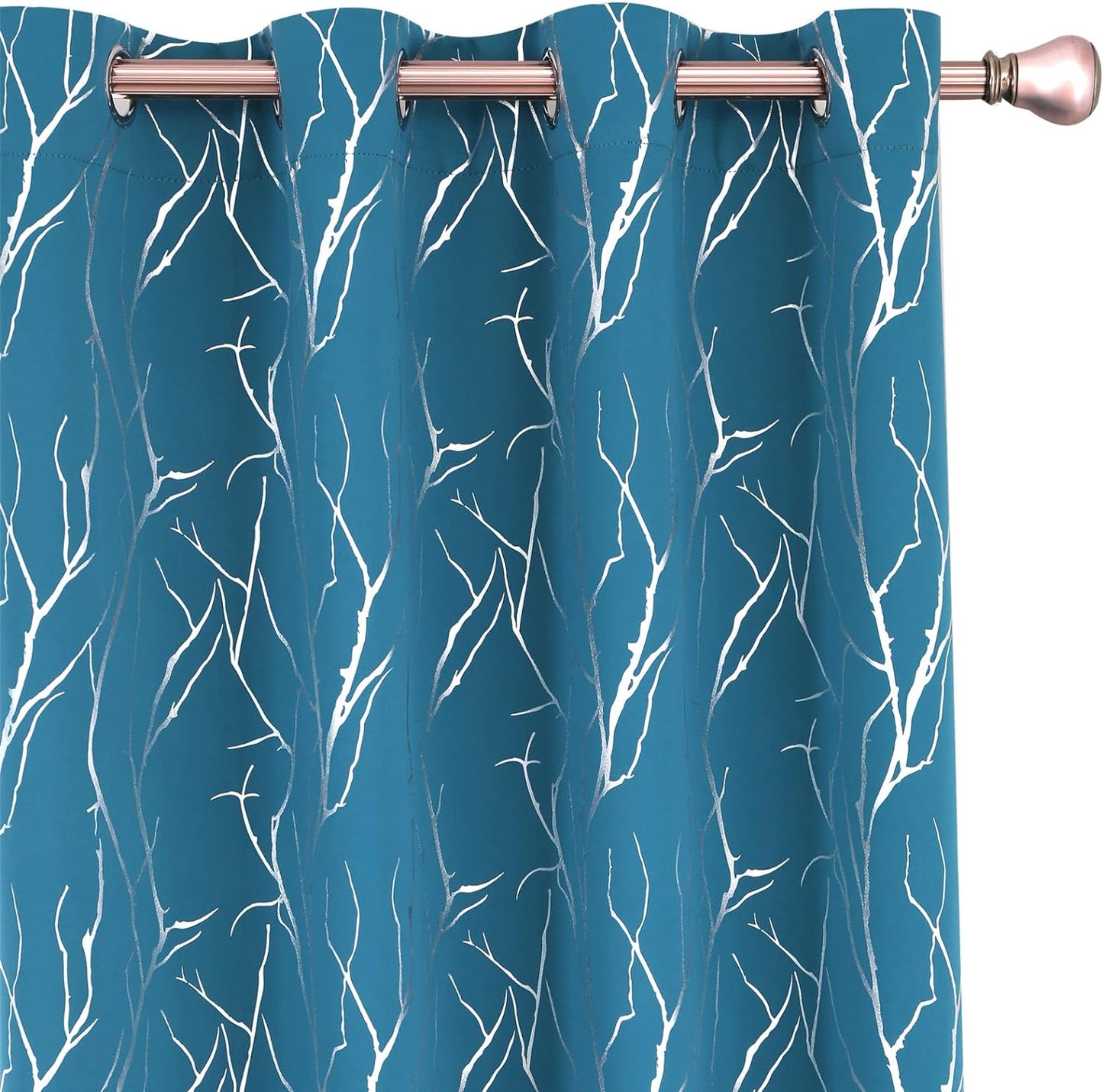 SMILE WEAVER Black Blackout Curtains for Bedroom 72 Inch Long 2 Panels,Room Darkening Curtain with Gold Print Design Noise Reducing Thermal Insulated Window Treatment Drapes for Living Room  SMILE WEAVER Tree Branch-Peacock Blue 52Wx63L 