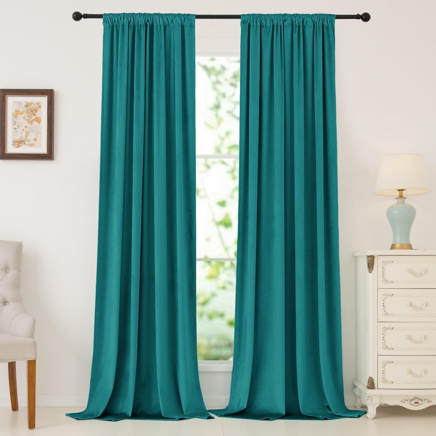 Nanbowang Green Velvet Curtains 63 Inches Long Dark Green Light Blocking Rod Pocket Window Curtain Panels Set of 2 Heat Insulated Curtains Thermal Curtain Panels for Bedroom  nanbowang Turquoise 52"X120" 