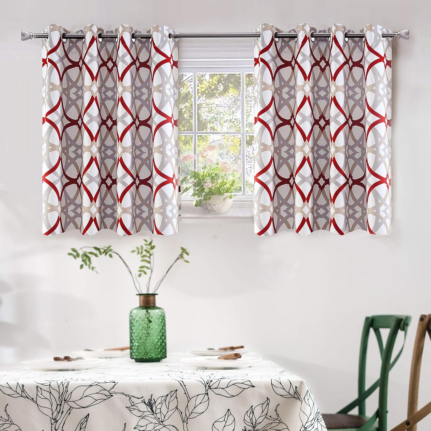 Driftaway Alexander Thermal Blackout Grommet Unlined Window Curtains Spiral Geo Trellis Pattern Set of 2 Panels Each Size 52 Inch by 84 Inch Red and Gray  DriftAway Red/Gray 52''X36'' 
