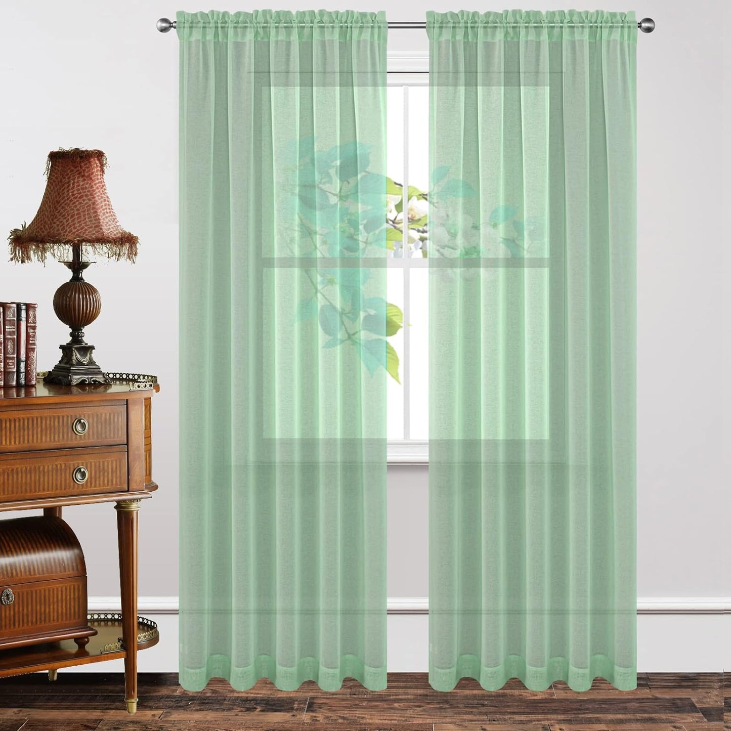 Joydeco White Sheer Curtains 63 Inch Length 2 Panels Set, Rod Pocket Long Sheer Curtains for Window Bedroom Living Room, Lightweight Semi Drape Panels for Yard Patio (54X63 Inch, off White)  Joydeco Mint Green 54W X 84L Inch X 2 Panels 
